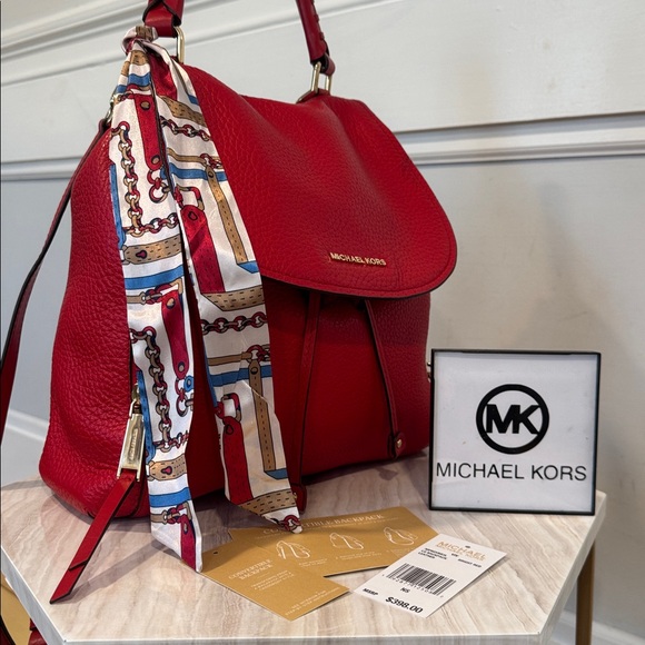 Michael Kors Handbags - Michael Kors Bag Viv Red Leather Convertible Backpack Crossbody Bag